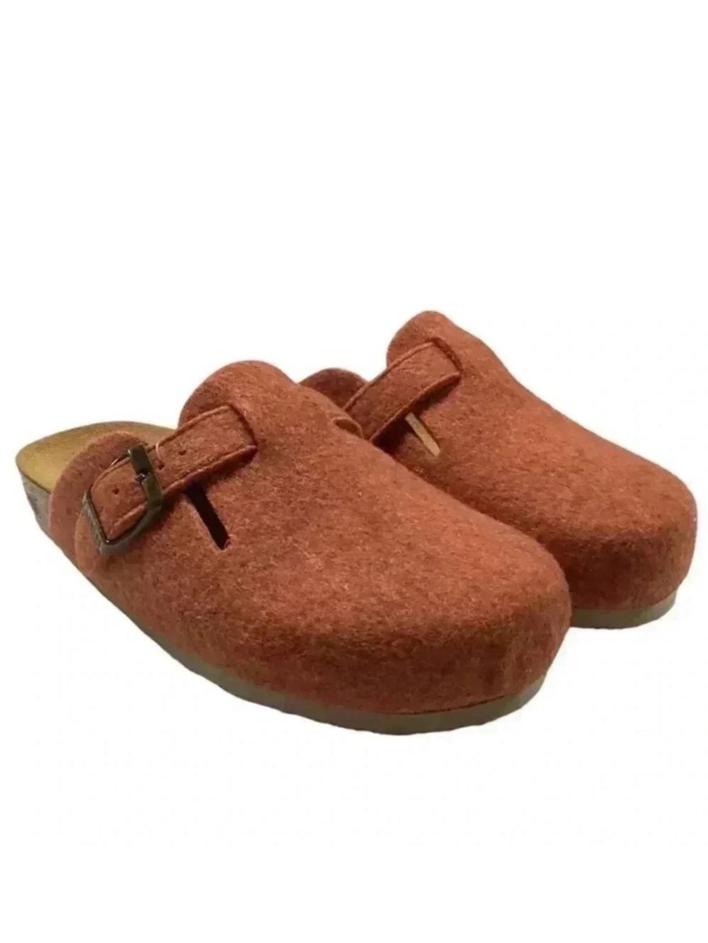 Plakton Clogs Women 6.5 37 Orange Blogg Felted Wool Cork SlipOn Soft Footbed NEW